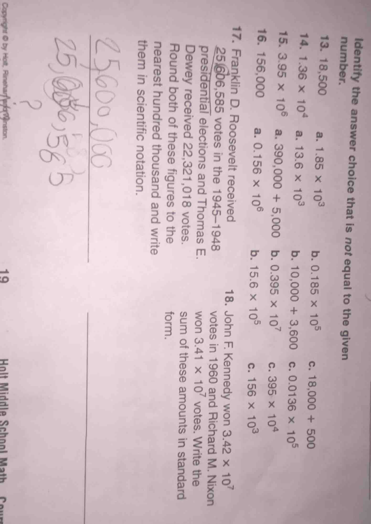 identify the answer choice that is not equal to the given number. 13. 1…