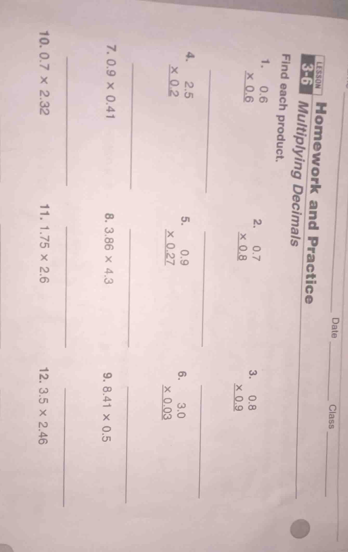lesson 3-6 multiplying decimals homework and practice find each product…