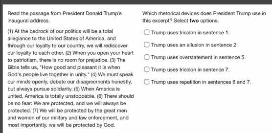 read the passage from president donald trumps inaugural address. (1) at…