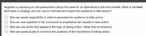 angeline is preparing an oral presentation about the need for an altern…