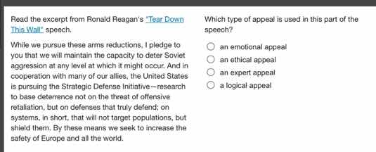 read the excerpt from ronald reagans tear down this wall speech. while …