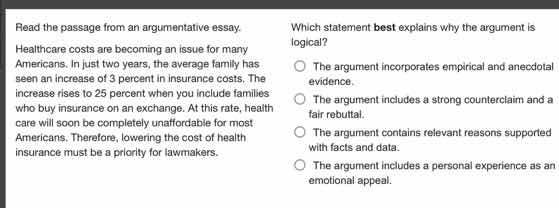 read the passage from an argumentative essay. healthcare costs are beco…