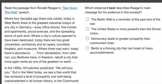 read the passage from ronald reagan’s tear down this wall speech. where…