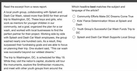 read the excerpt from a news report. a local youth group, collaborating…