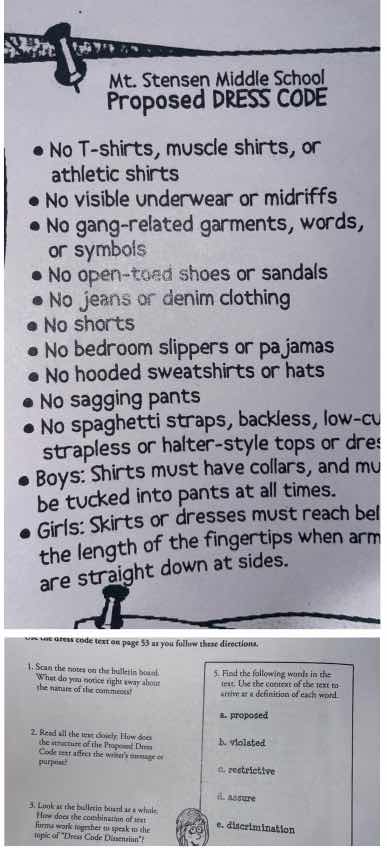 mt. stensen middle school proposed dress code - no t - shirts, muscle s…