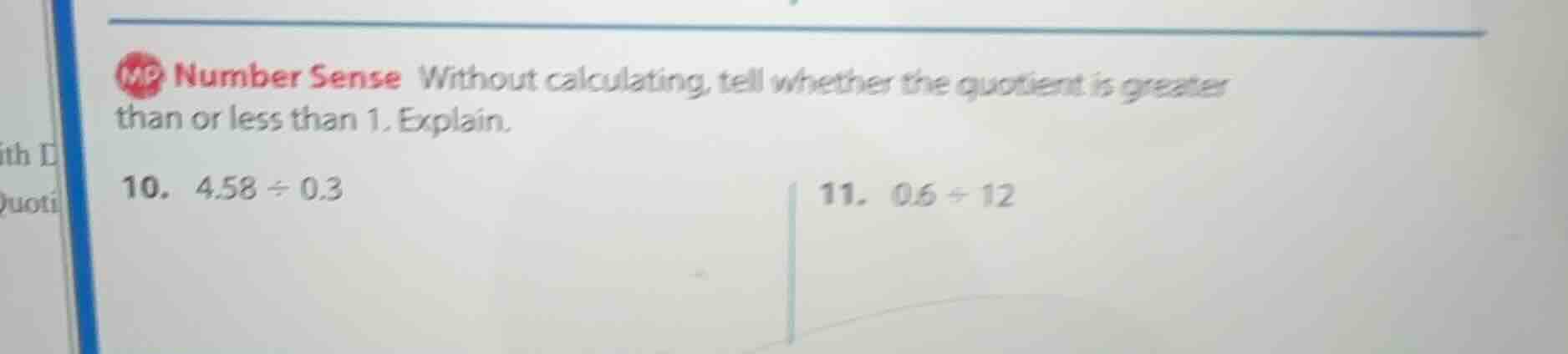 mp number sense without calculating, tell whether the quotient is great…