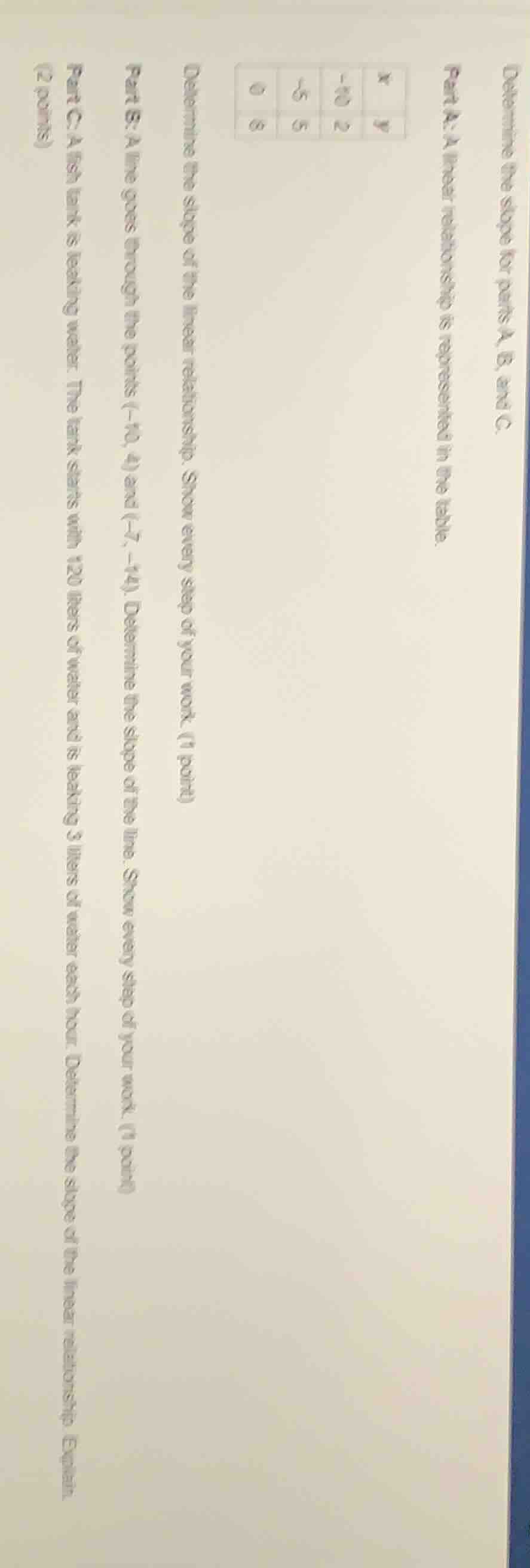 determine the slope for parts a, b, and c. part a: a linear relationshi…