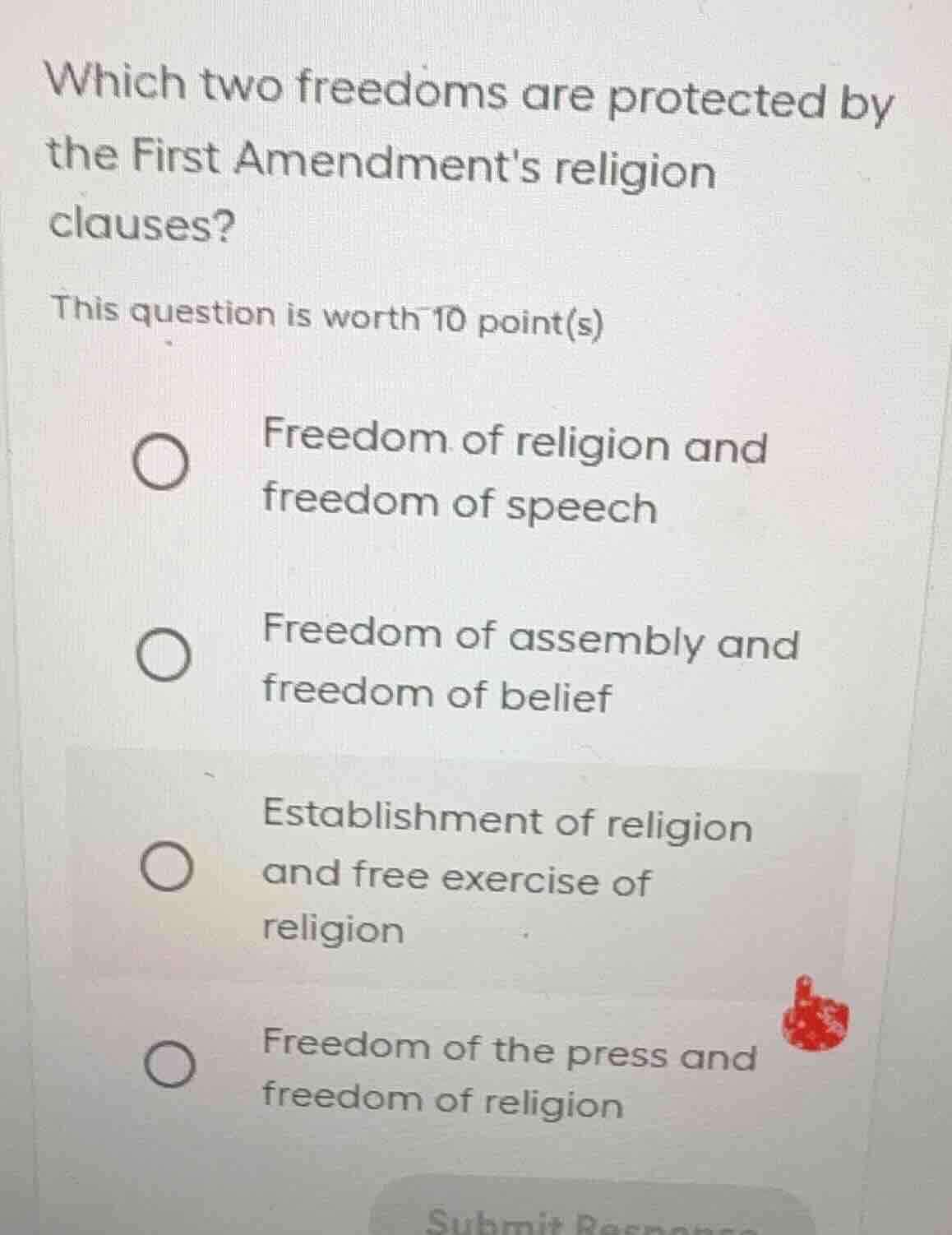 which two freedoms are protected by the first amendments religion claus…