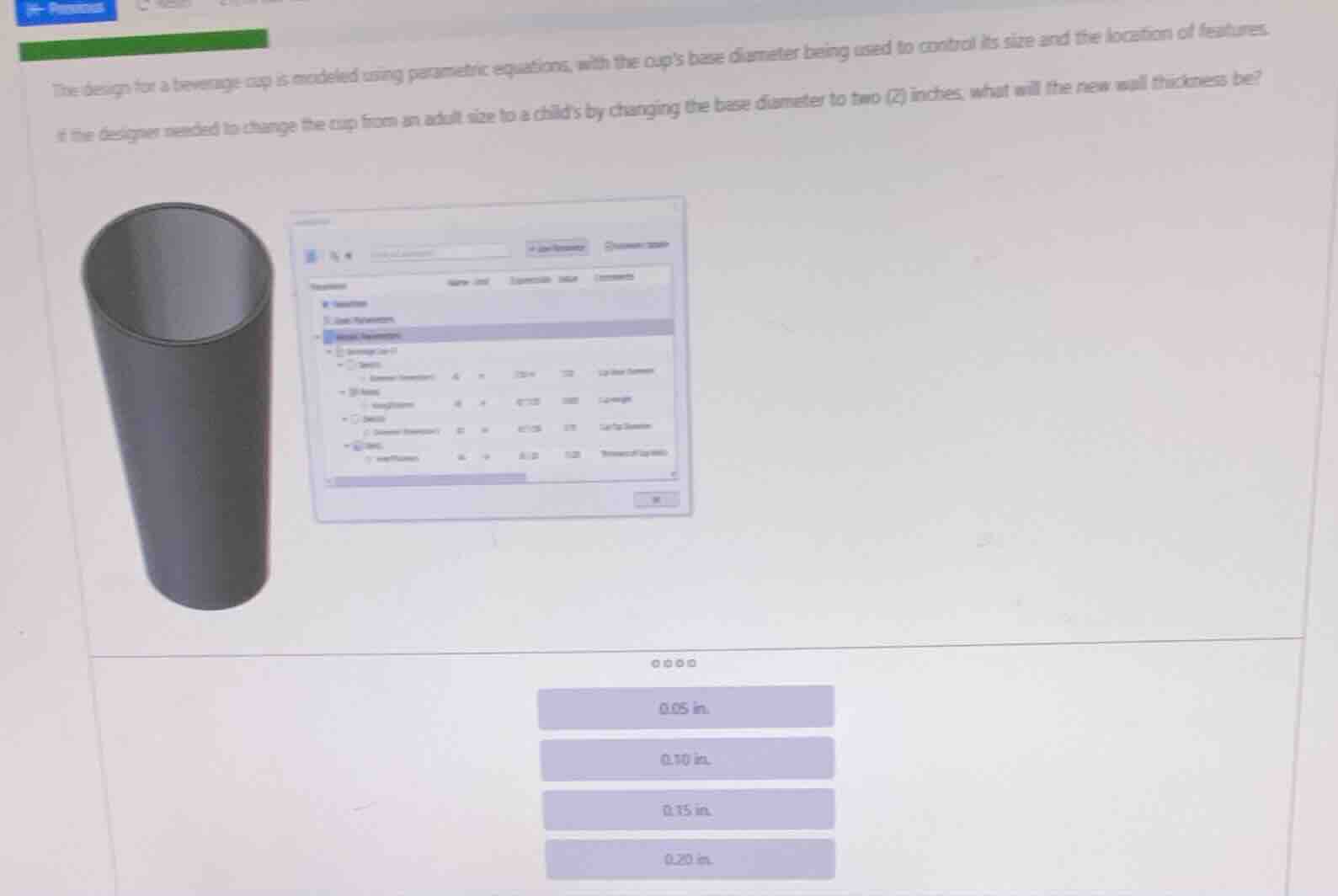 the design for a beverage cup is modeled using parametric equations, wi…