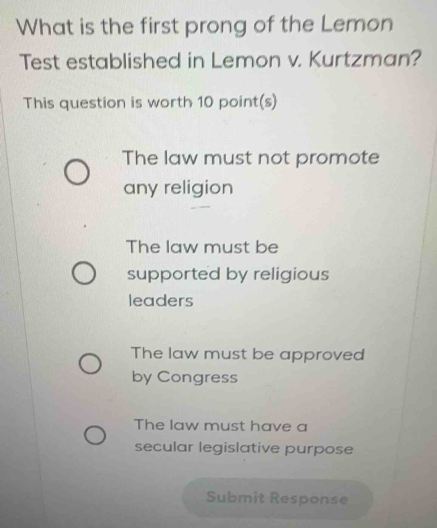 what is the first prong of the lemon test established in lemon v. kurtz…
