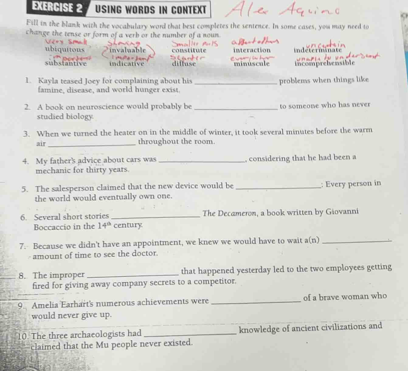 exercise 2 using words in context fill in the blank with the vocabulary…