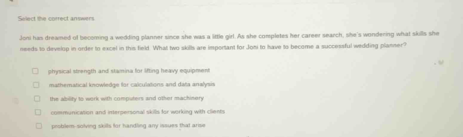 select the correct answers joni has dreamed of becoming a wedding plann…