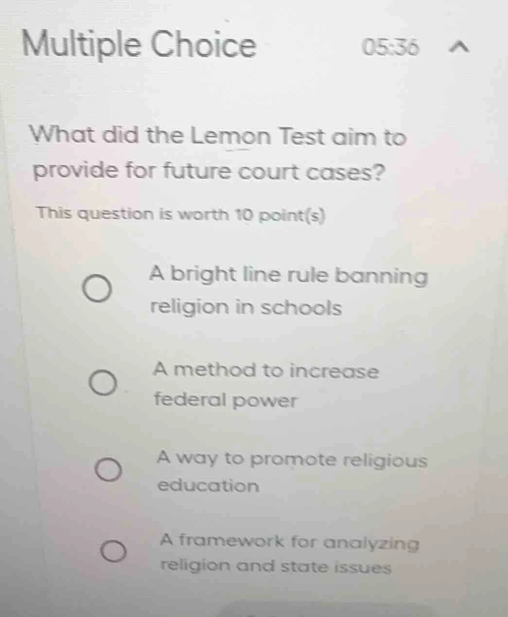multiple choice what did the lemon test aim to provide for future court…