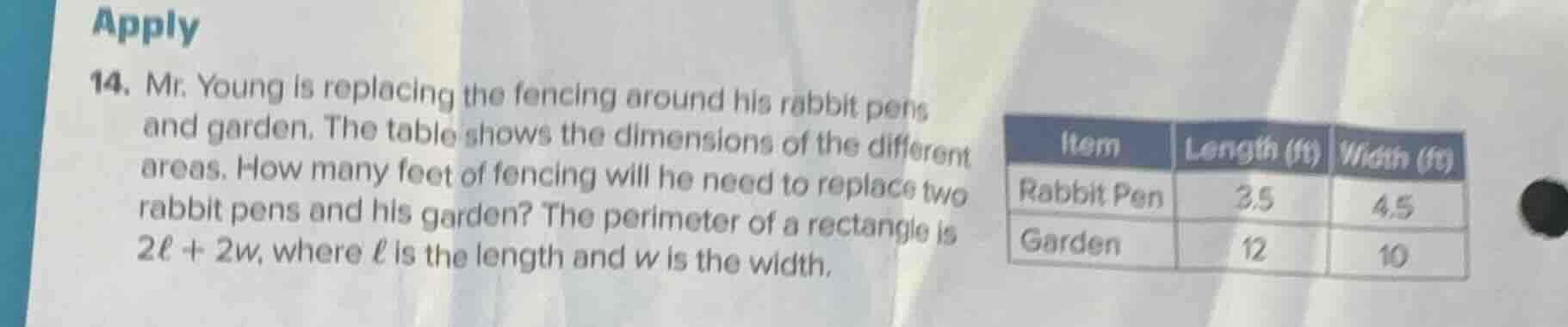 apply 14. mr. young is replacing the fencing around his rabbit pens and…