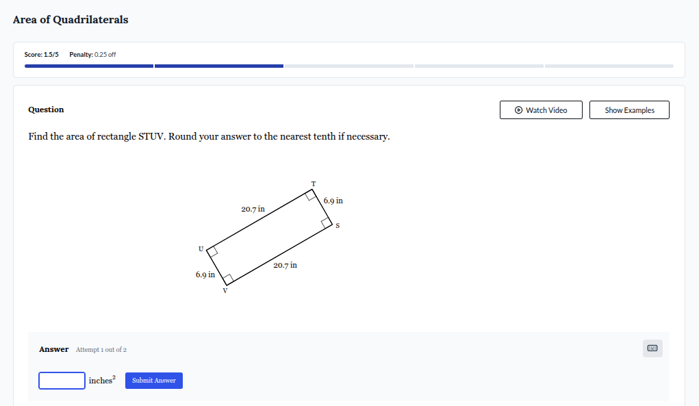 area of quadrilaterals score: 1.5/5 penalty: 0.25 off question find the…