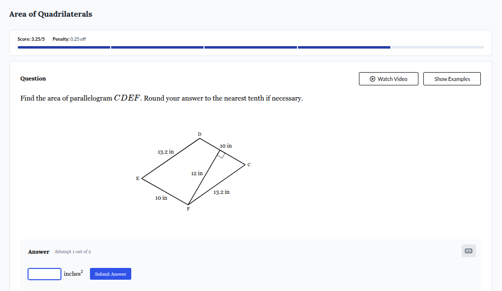 area of quadrilaterals score: 3.25/5 penalty: 0.25 off question find th…