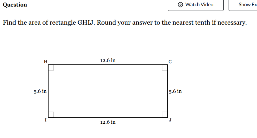 question find the area of rectangle ghij. round your answer to the near…