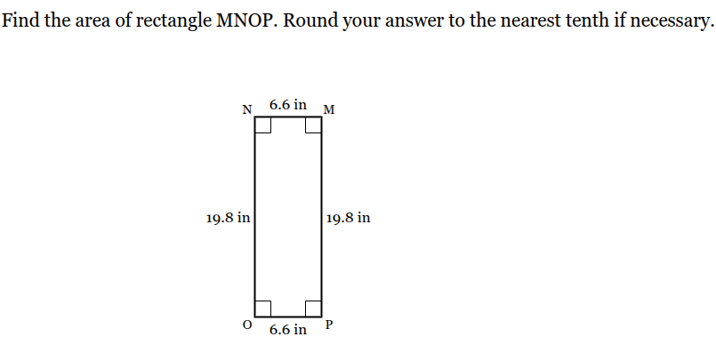 find the area of rectangle mnop. round your answer to the nearest tenth…