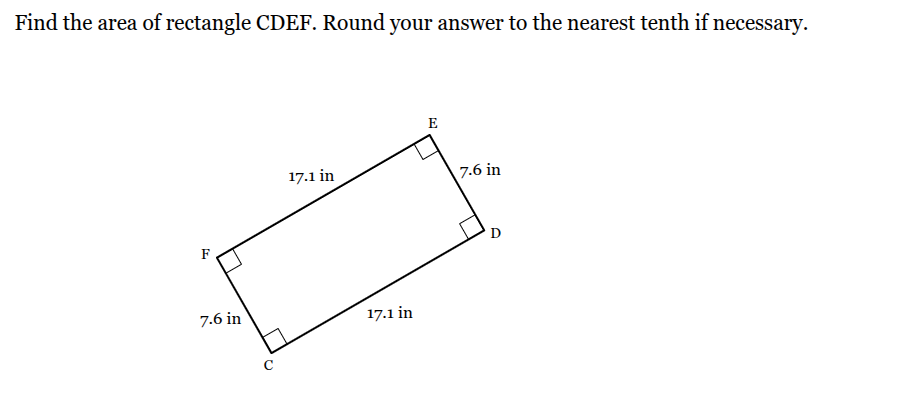 find the area of rectangle cdef. round your answer to the nearest tenth…