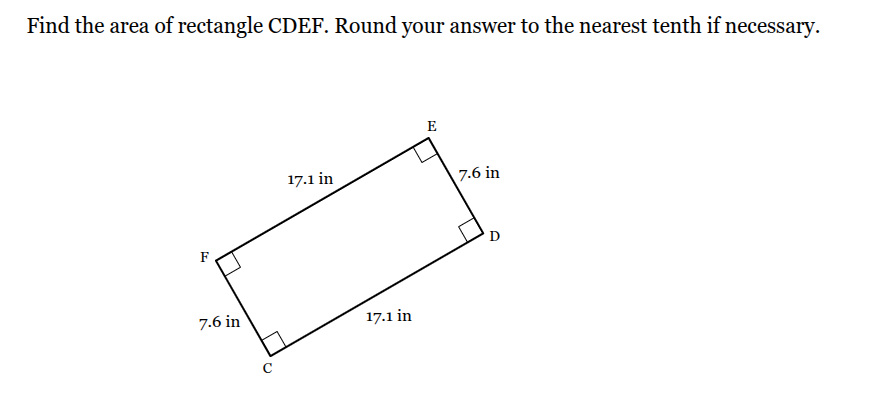 find the area of rectangle cdef. round your answer to the nearest tenth…
