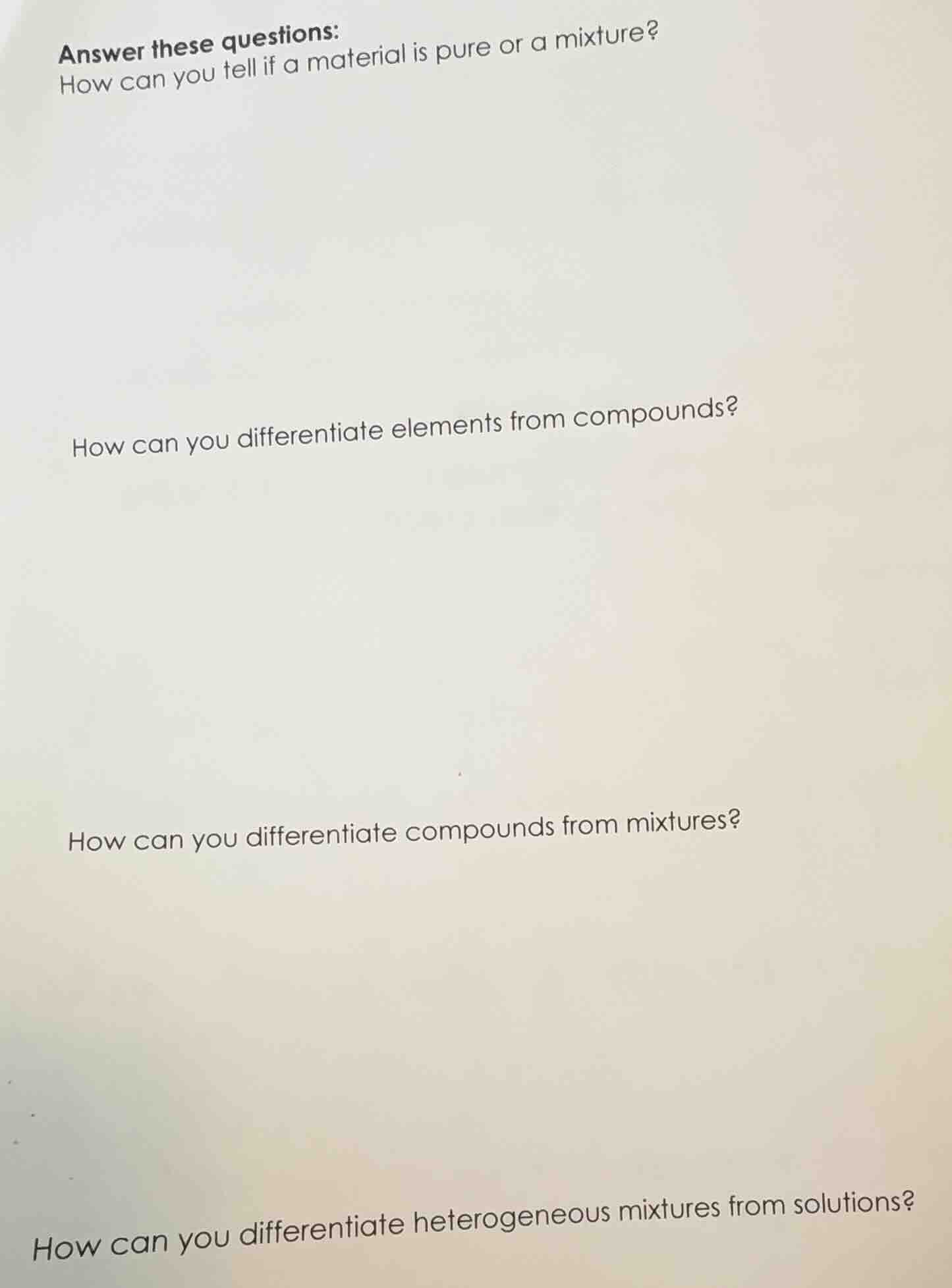 answer these questions: how can you tell if a material is pure or a mix…