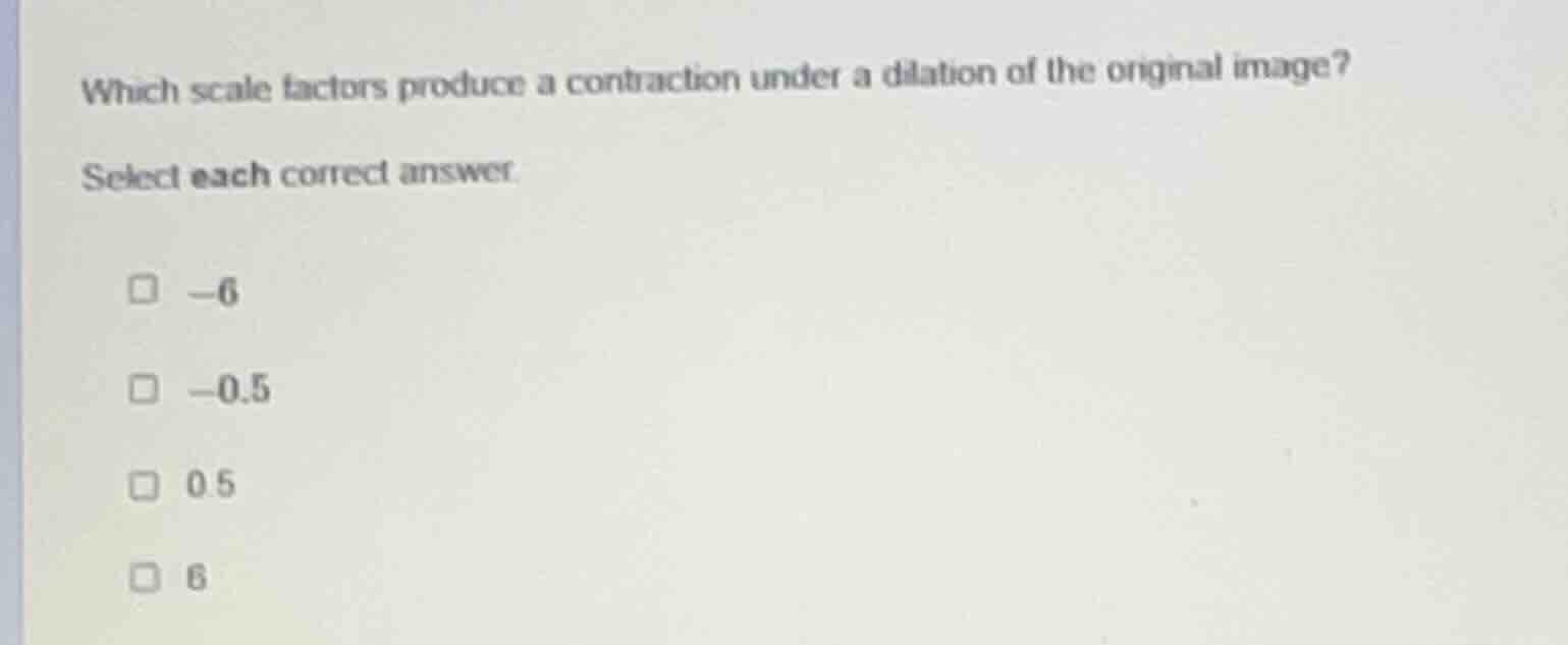 which scale factors produce a contraction under a dilation of the origi…
