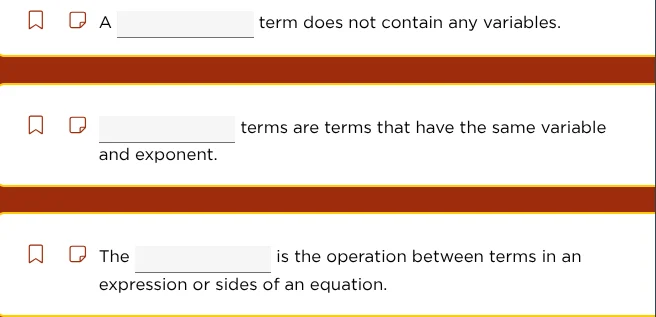 a ______ term does not contain any variables. ______ terms are terms th…