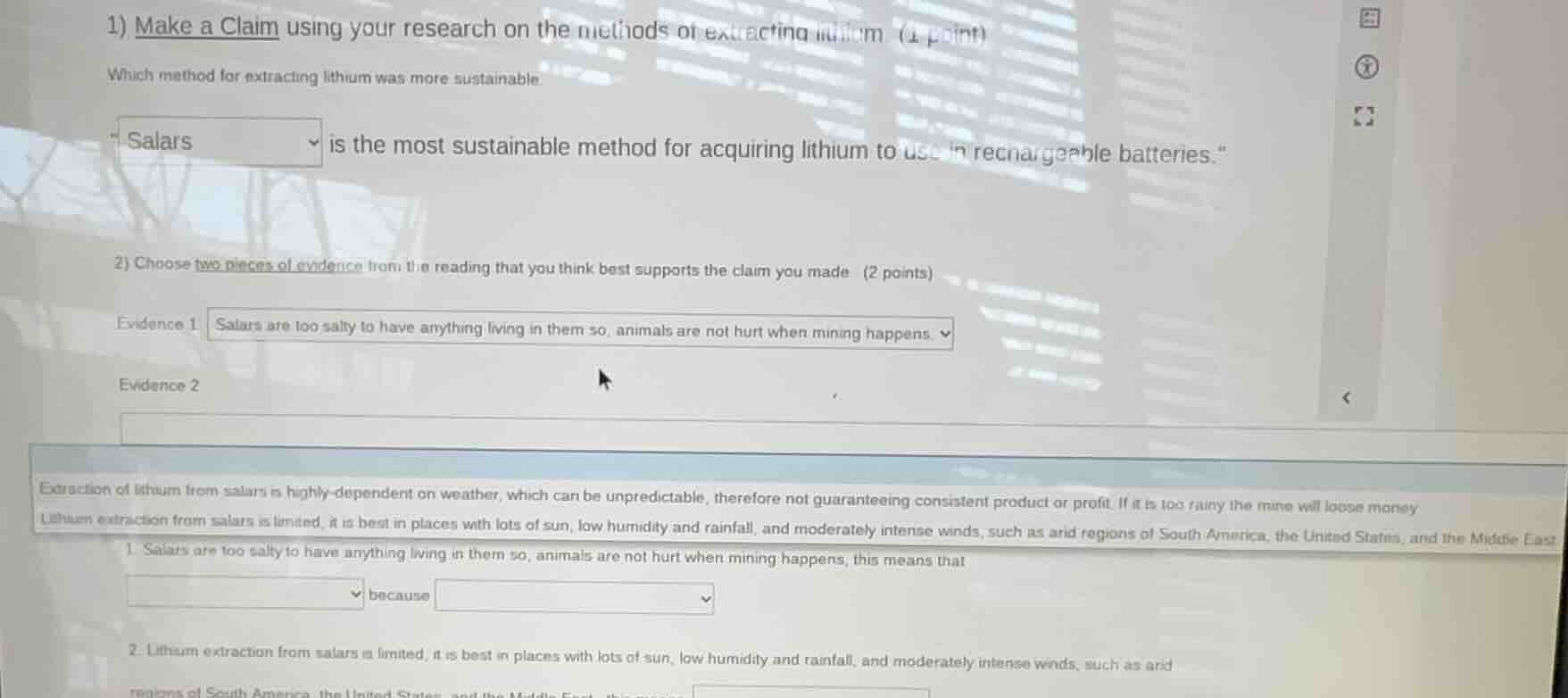 1) make a claim using your research on the methods of extracting lithiu…