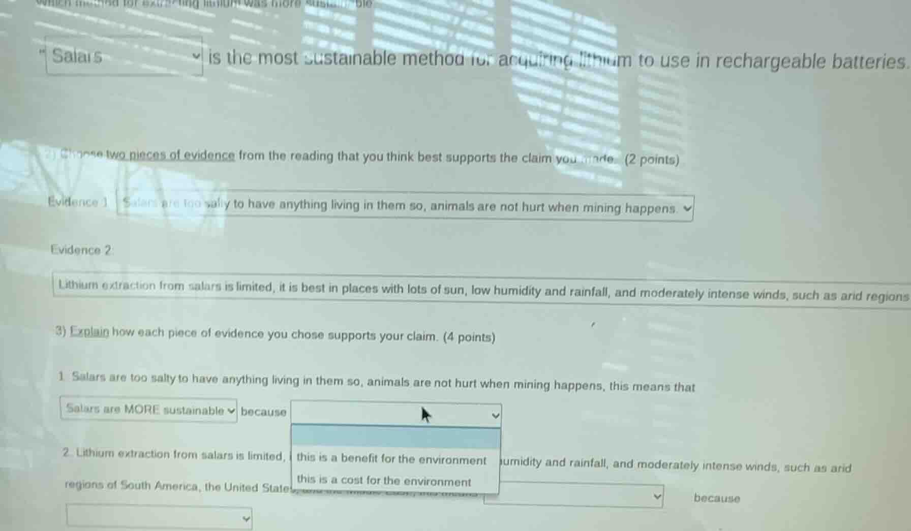 salars is the most sustainable method for acquiring lithium to use in r…