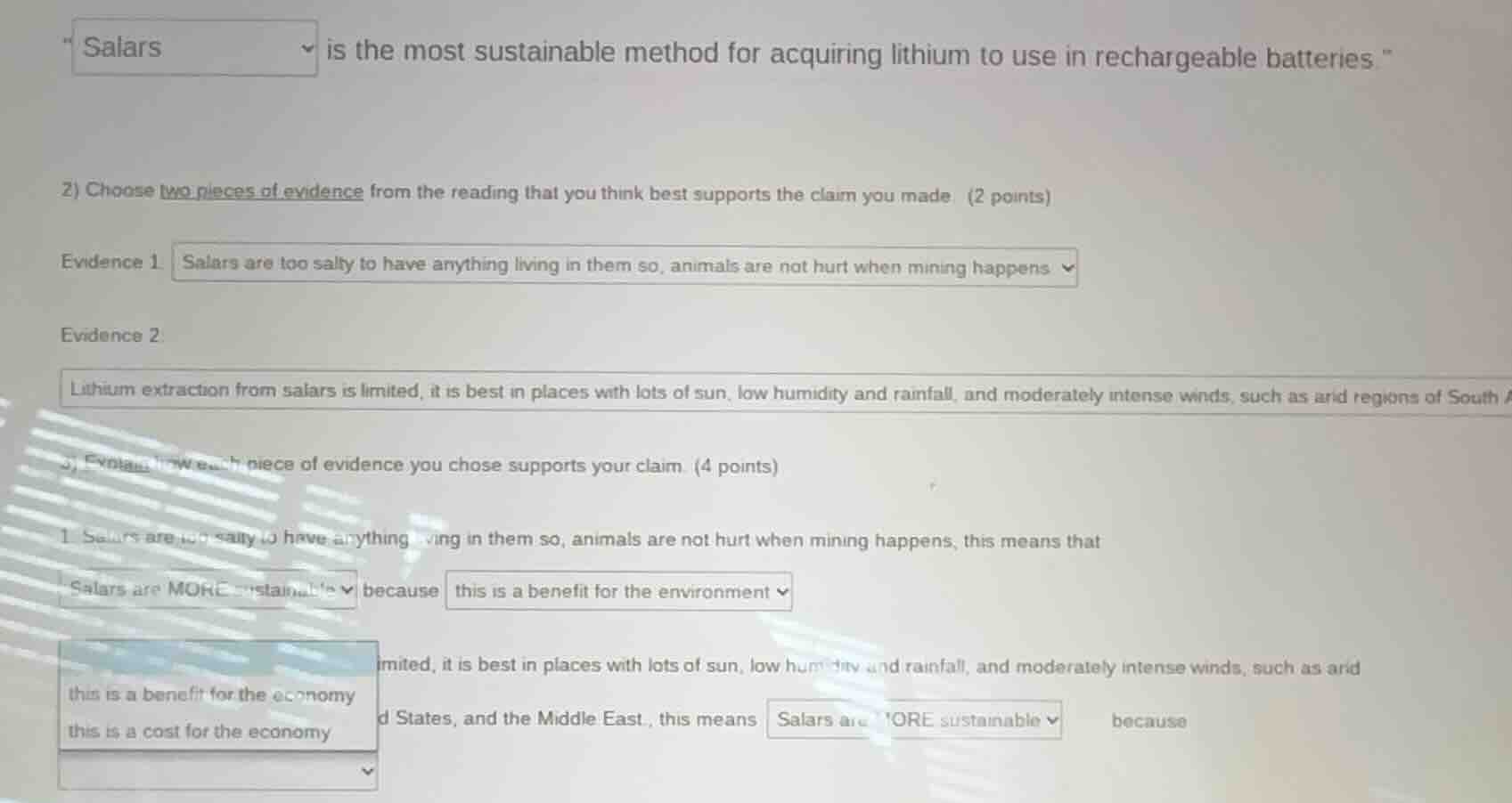 salars is the most sustainable method for acquiring lithium to use in r…