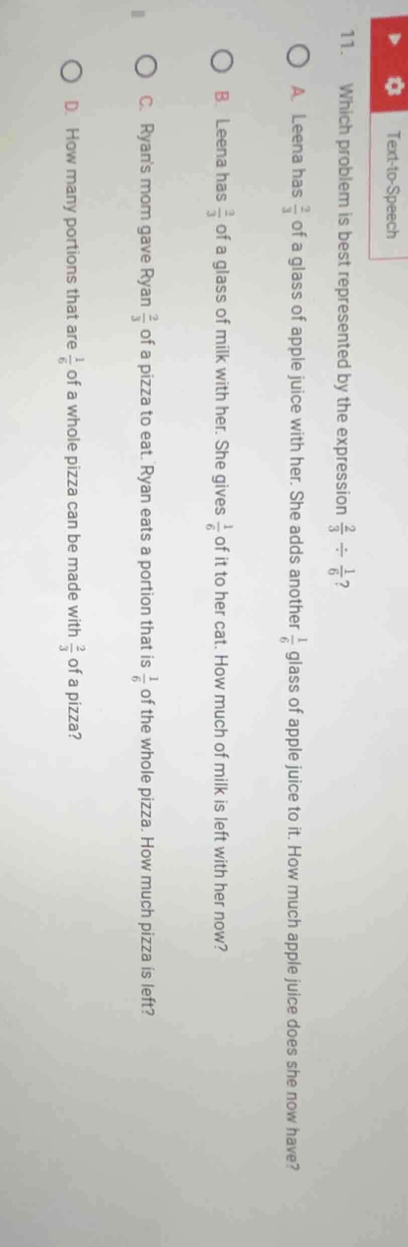 11. which problem is best represented by the expression $\frac{2}{3} di…