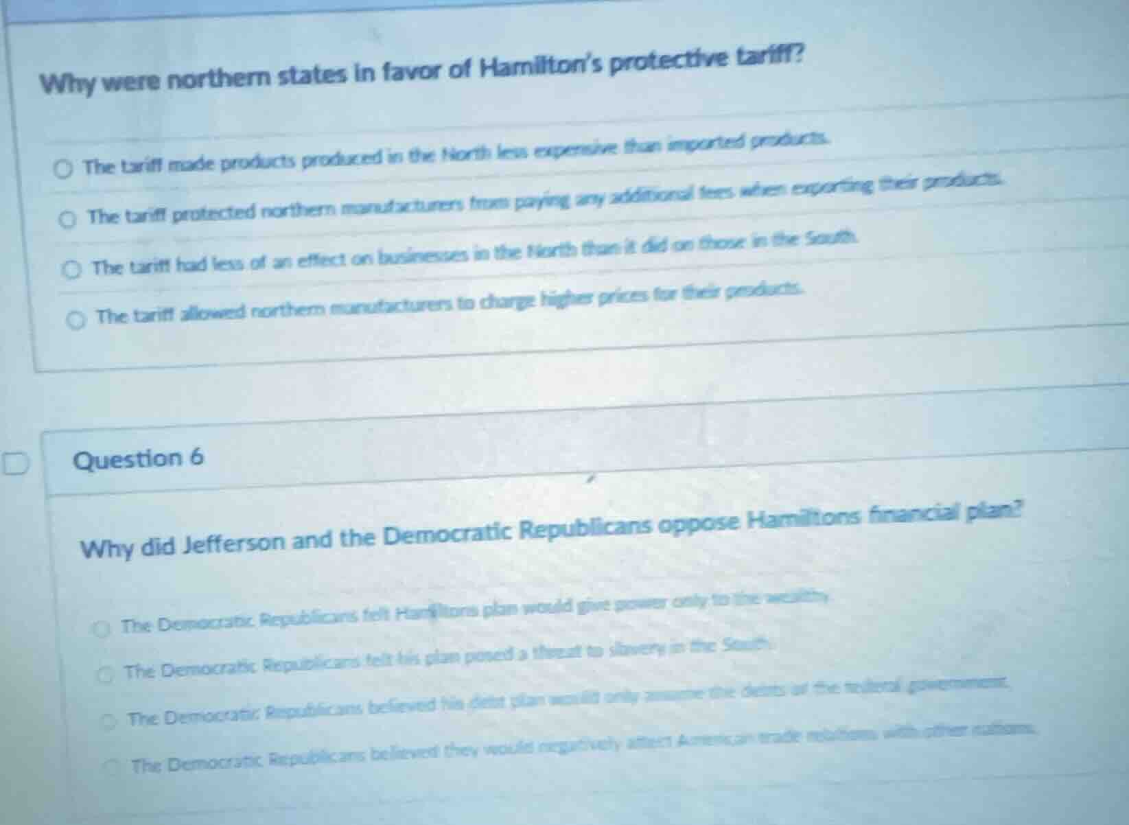 why were northern states in favor of hamilton’s protective tariff? the …