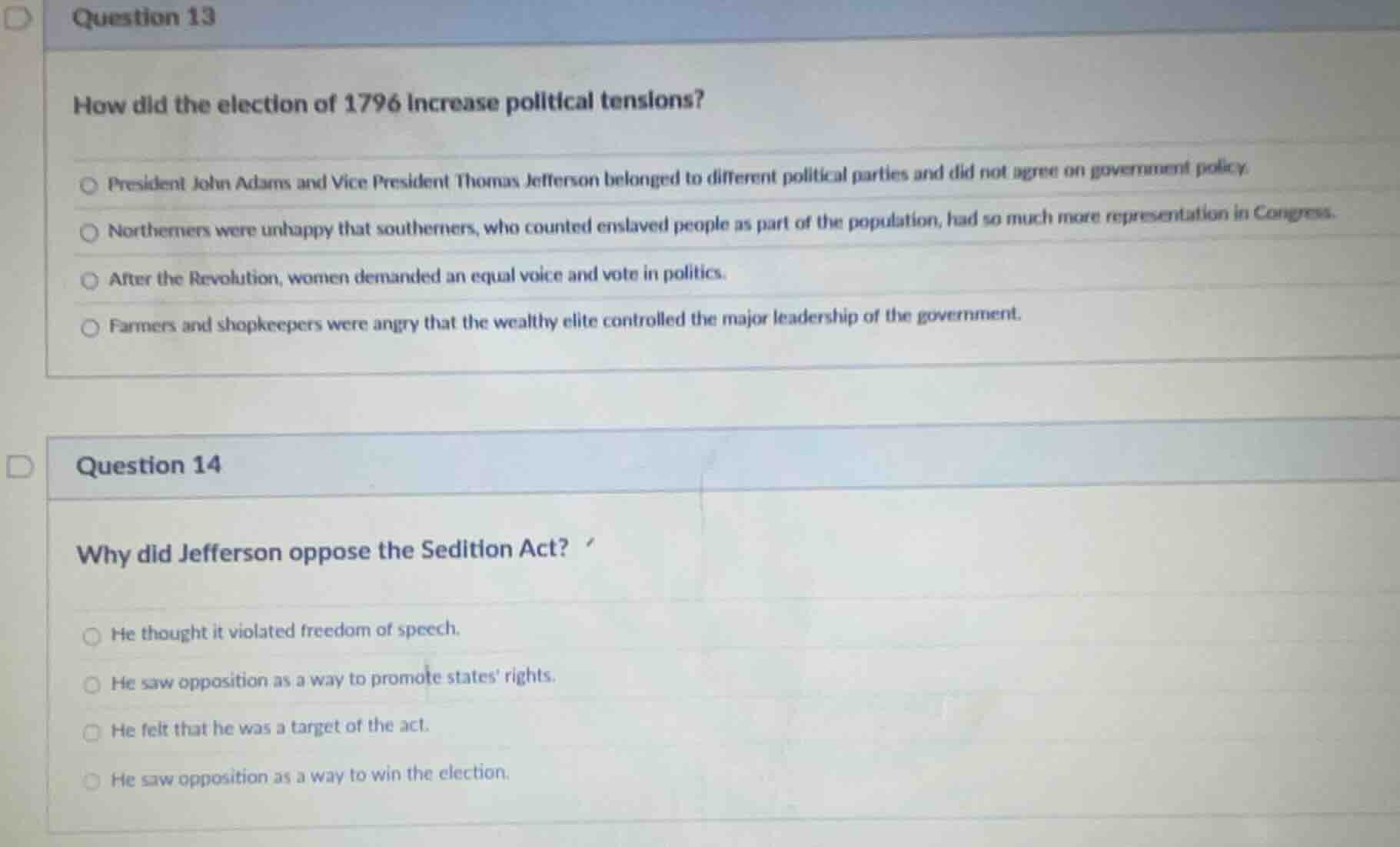 question 13 how did the election of 1796 increase political tensions? -…