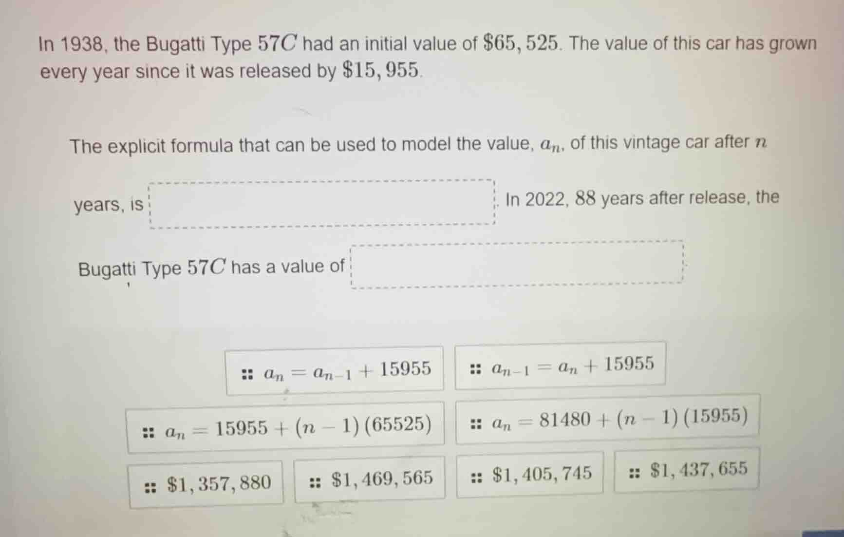 in 1938, the bugatti type 57c had an initial value of $65,525. the valu…