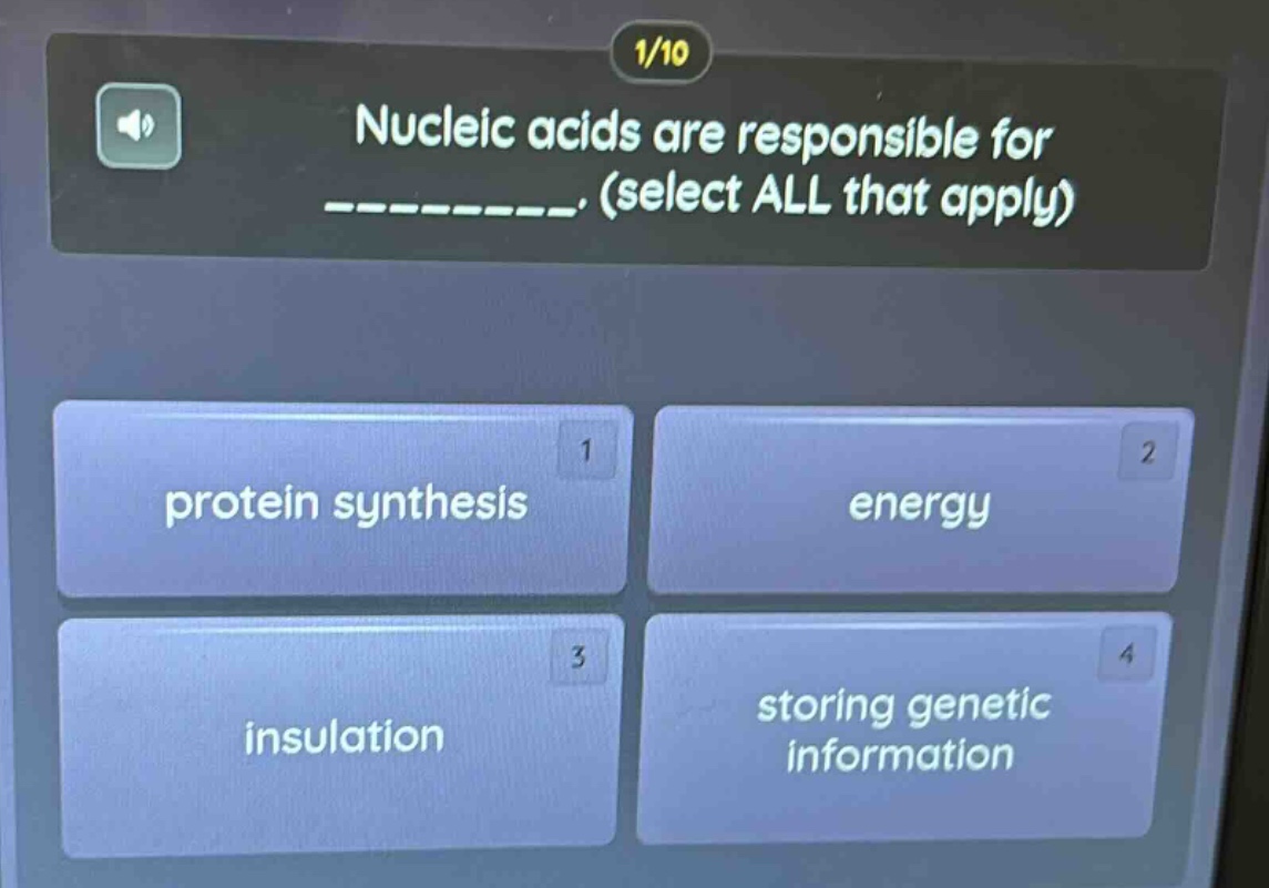 nucleic acids are responsible for _______. (select all that apply) 1 pr…