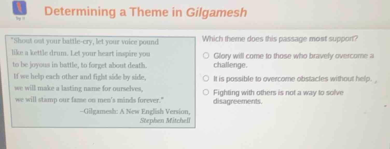 determining a theme in gilgamesh \shout out your battle - cry, let your…