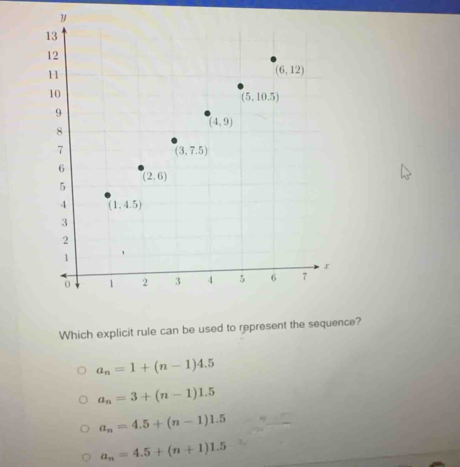 which explicit rule can be used to represent the sequence? $a_n = 1 + (…