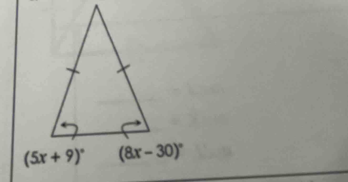 a triangle with two equal - length sides (marked by two short cross - l…