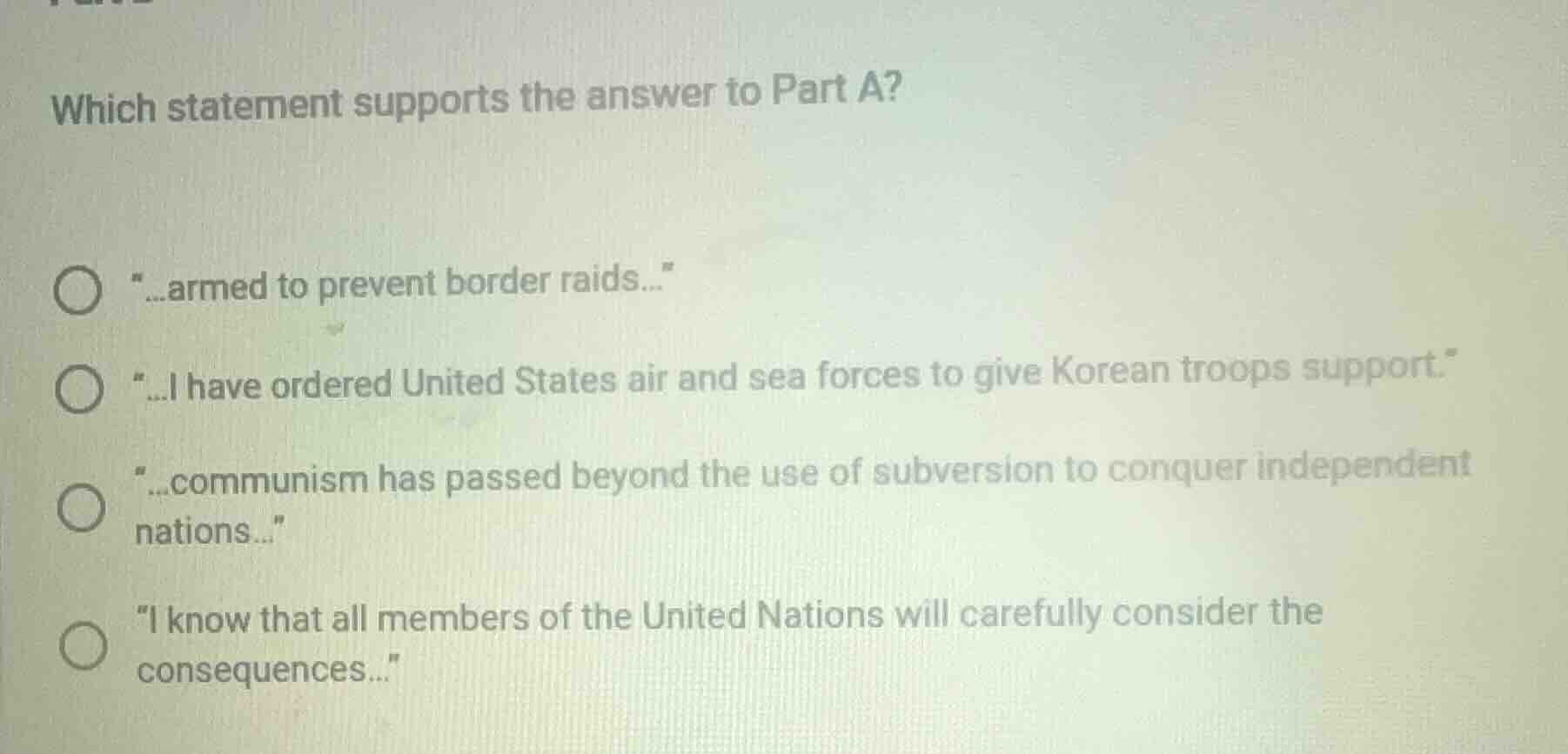 which statement supports the answer to part a? ○ \...armed to prevent b…