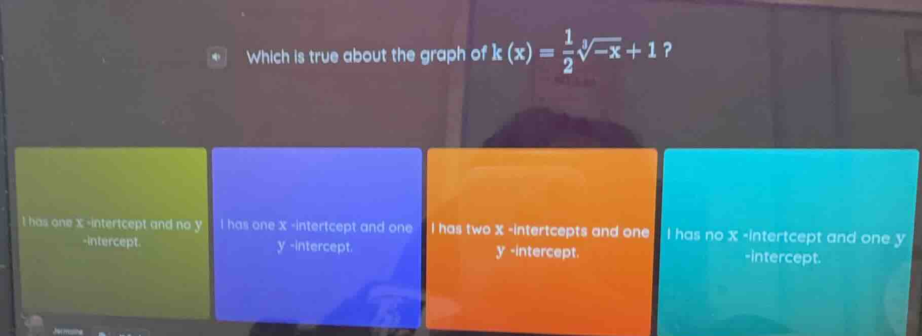 which is true about the graph of $k(x) = \\frac{1}{2}\\sqrt3{-x} + 1$? …