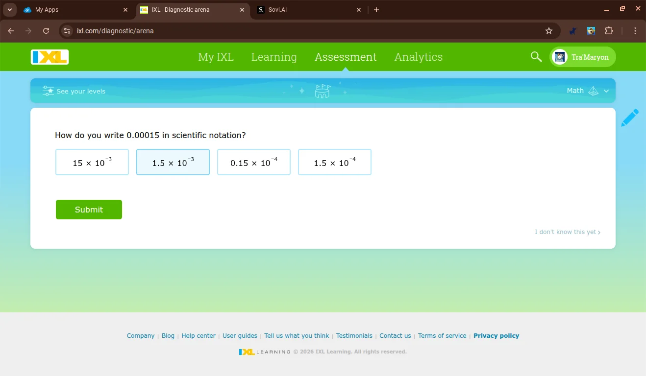 how do you write 0.00015 in scientific notation? 15 × 10⁻³ 1.5 × 10⁻³ 0…