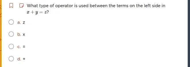 what type of operator is used between the terms on the left side in x +…