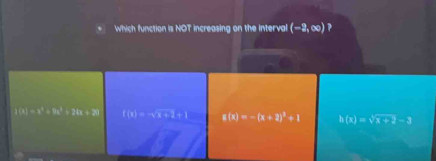 which function is not increasing on the interval $(-2, \\infty)$? $f(x)…