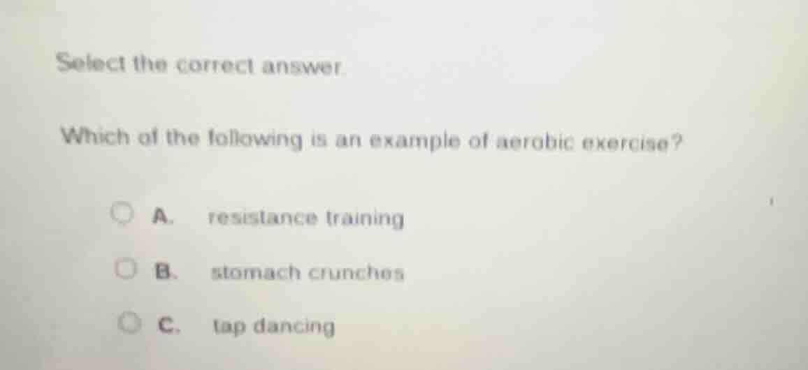 select the correct answer. which of the following is an example of aero…