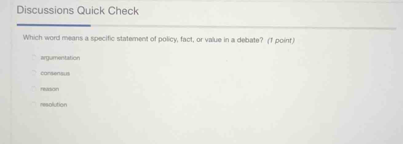 discussions quick check which word means a specific statement of policy…