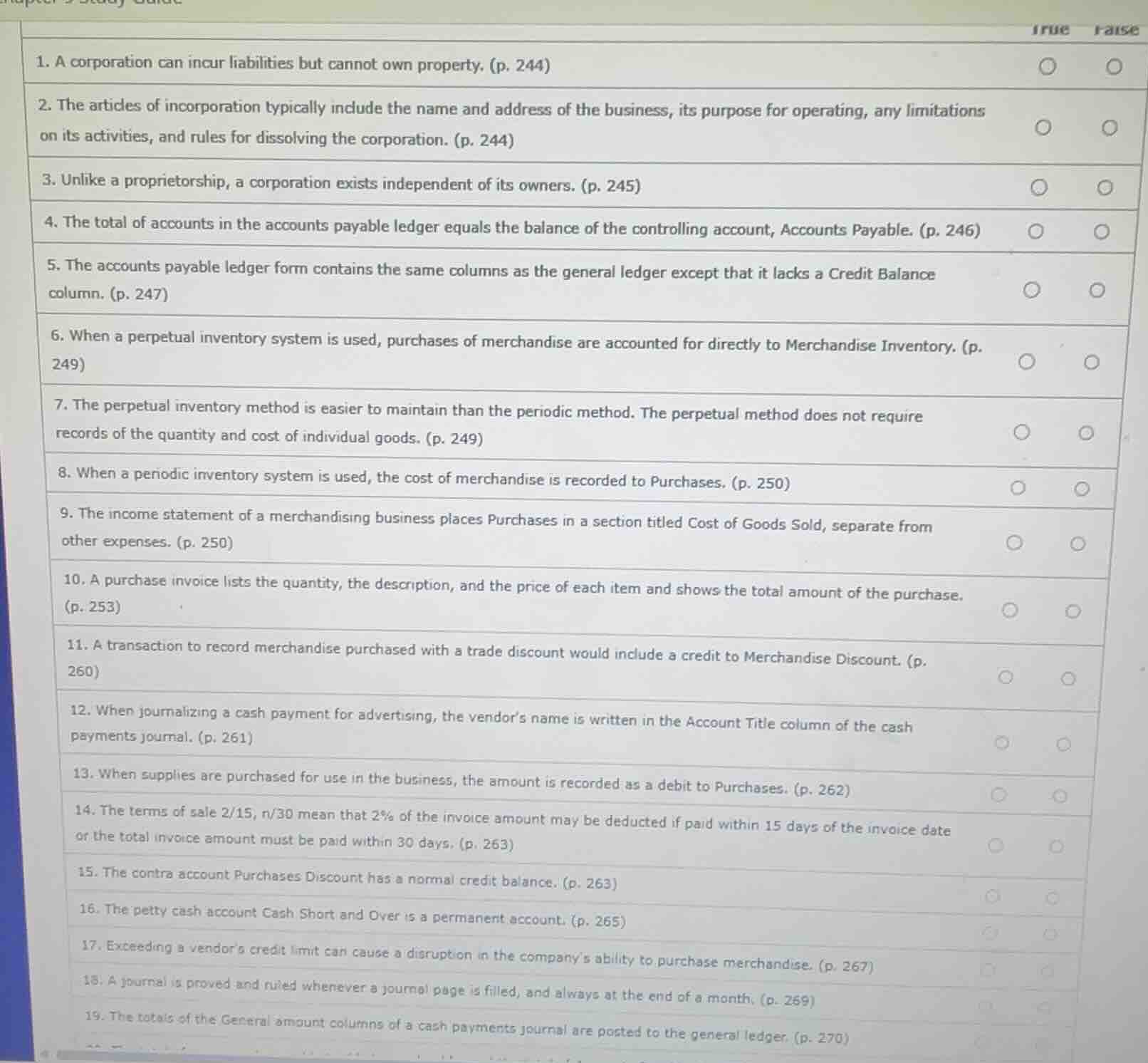 1. a corporation can incur liabilities but cannot own property. (p. 244…
