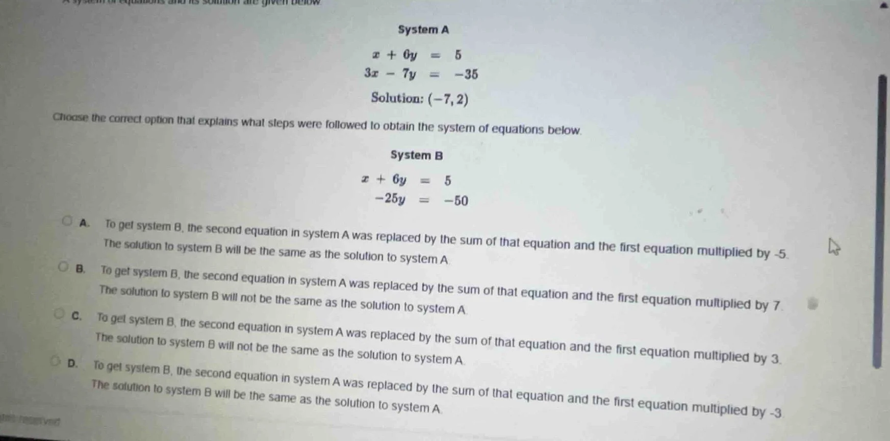 a system of equations and its solution are given below system a x + 6y …