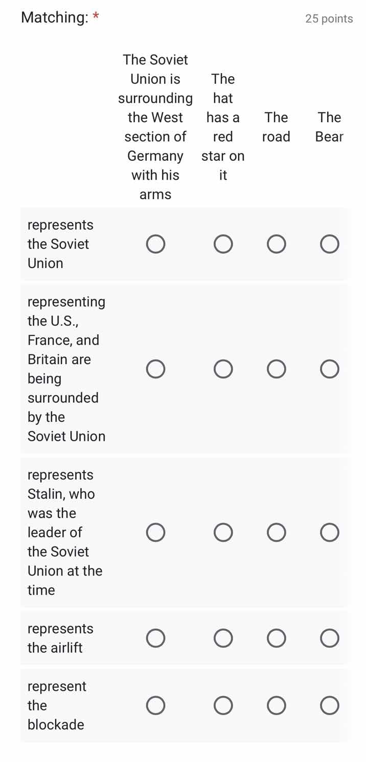 matching: * 25 points the soviet union is surrounding the west section …