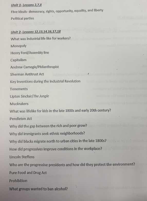 unit 1- lessons 2,7,8 five ideals- democracy, rights, opportunity, equa…