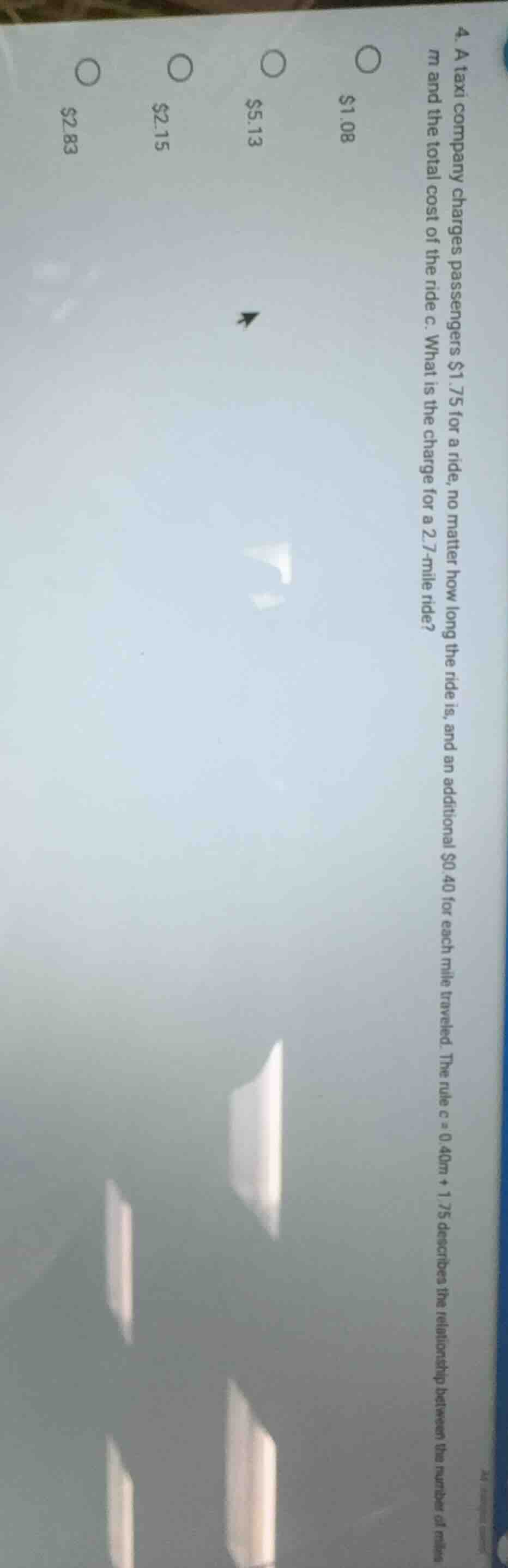 4. a taxi company charges passengers $1.75 for a ride, no matter how lo…